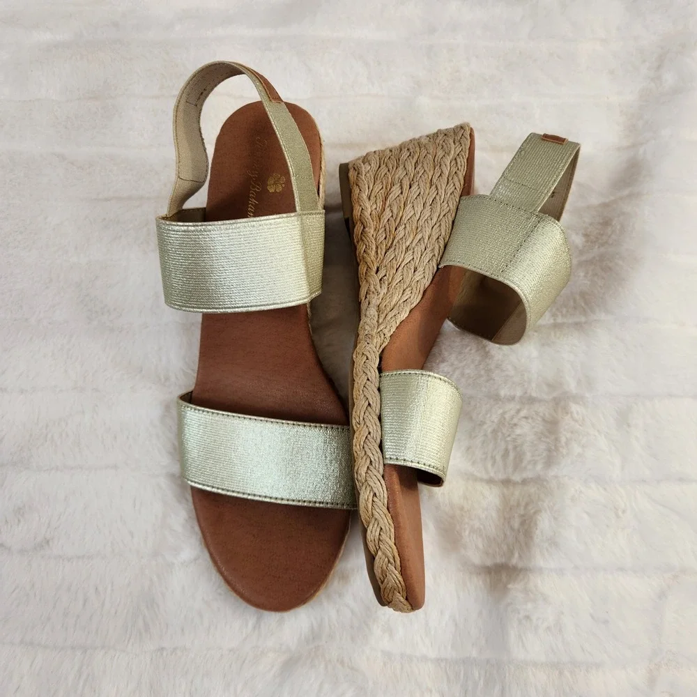 Tommy Bahama Sakura Gold Metallic Espadrille Wedge‎ Sandals Womens Size 10M